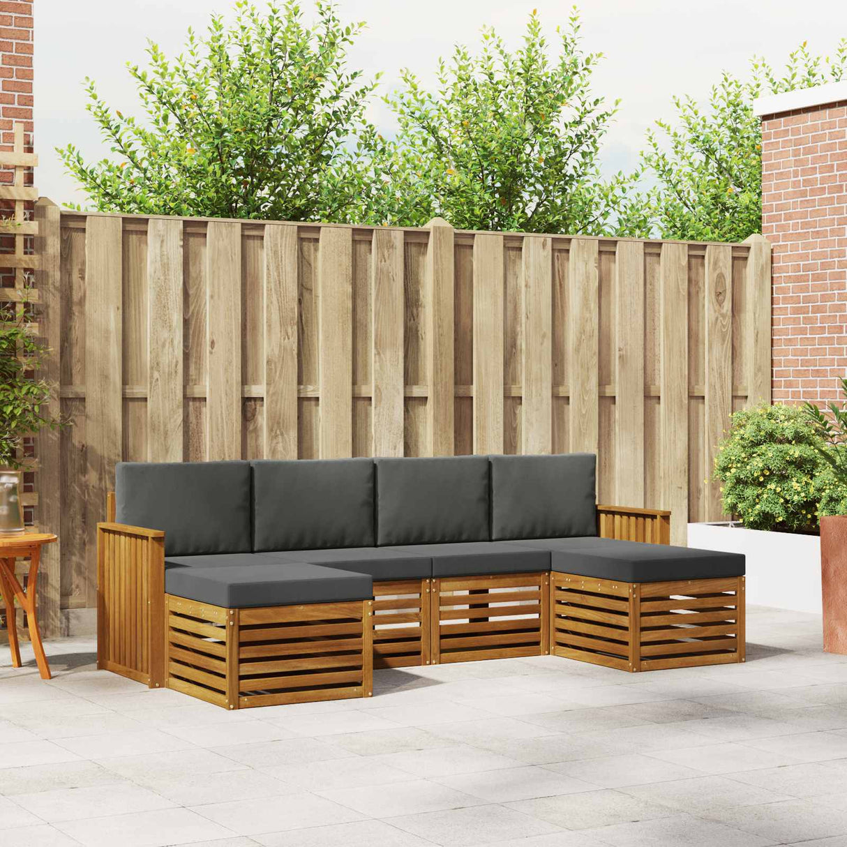 Sofa Sets 6 pcs Natural and Anthracite Solid Acacia Wood