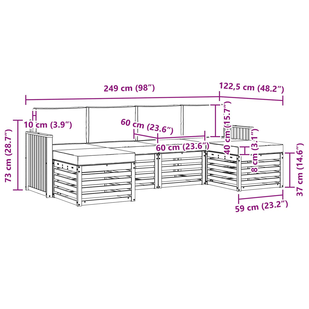 Sofa Sets 6 pcs Natural and Anthracite Solid Acacia Wood