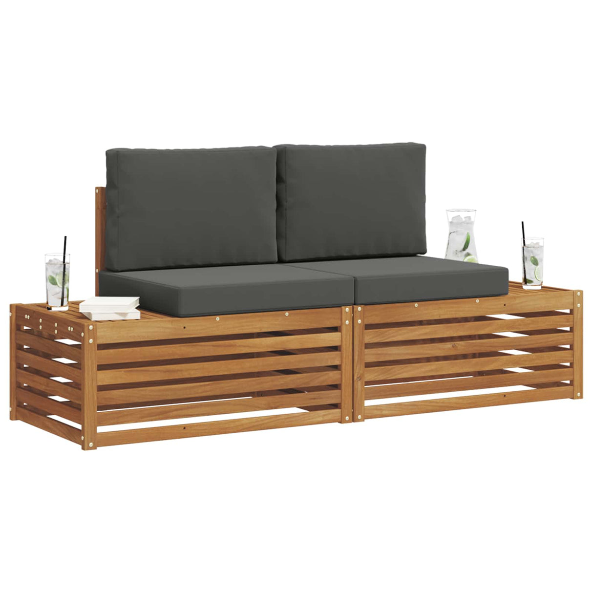 Outdoor Sofa Set with Cushion 2 Piece Natural and Anthracite