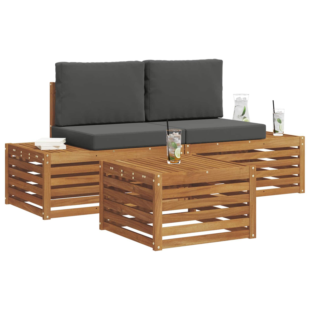 Outdoor Sofa Set Natural and Anthracite 59 x 59 x 37 cm