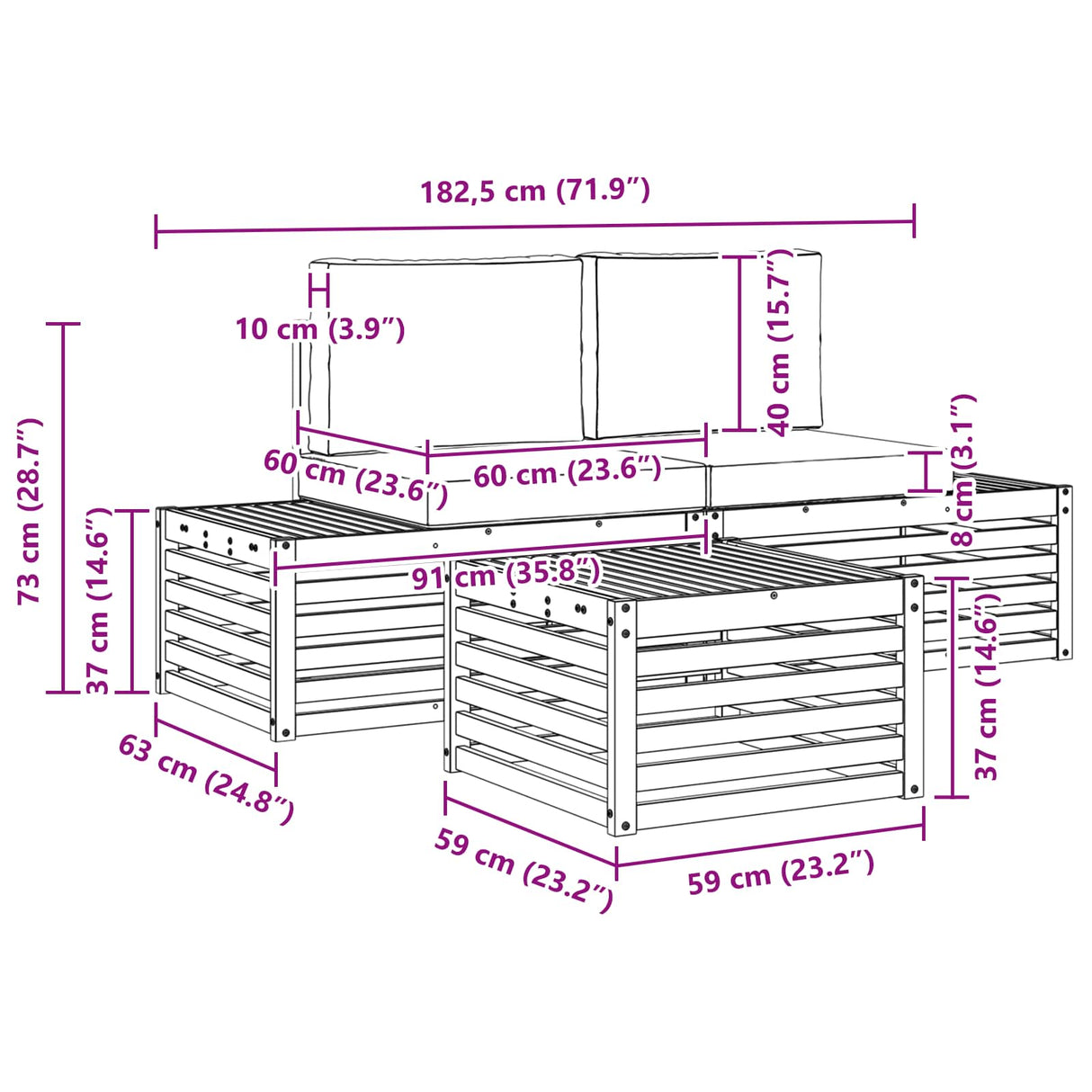 Outdoor Sofa Set Natural and Anthracite 59 x 59 x 37 cm