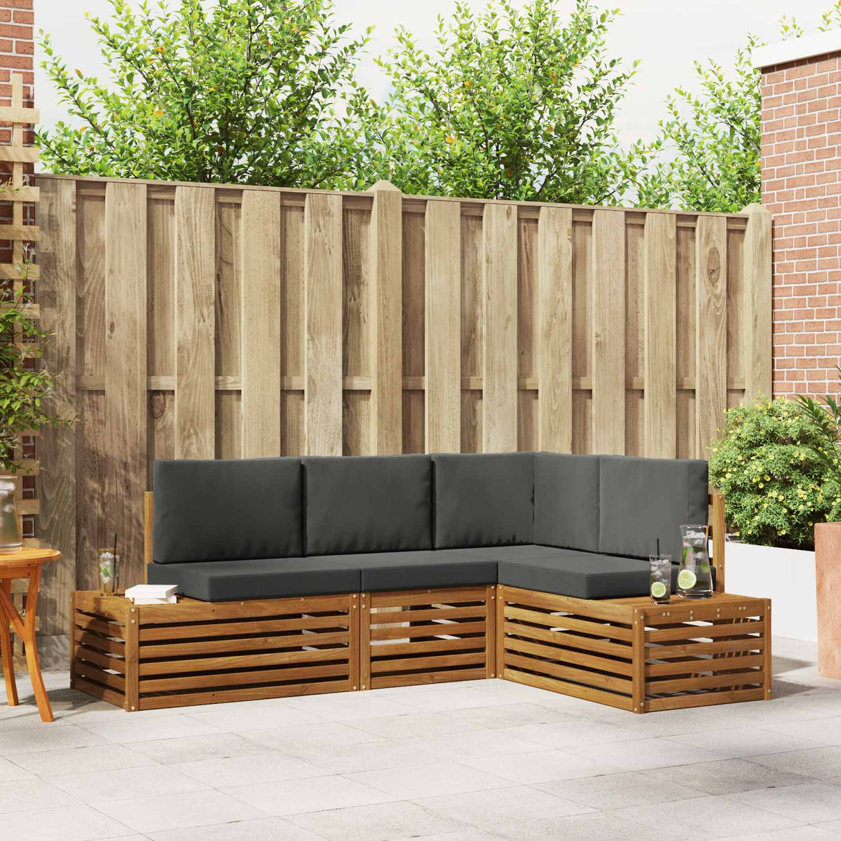 Outdoor Sofa Set with Cushion 4 Piece Natural and Anthracite