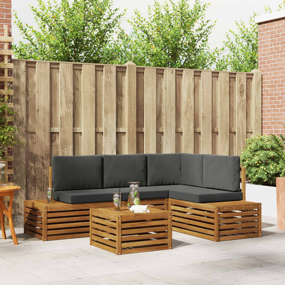 Outdoor Sofa Set Natural and Anthracite 59 x 59 x 37 cm