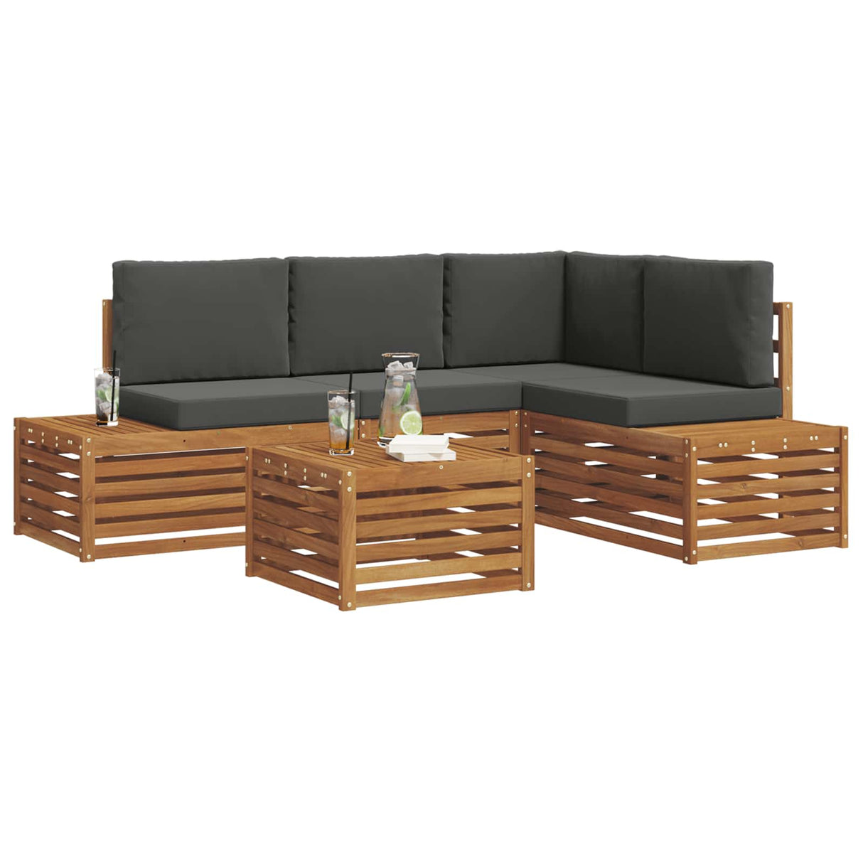 Outdoor Sofa Set Natural and Anthracite 59 x 59 x 37 cm