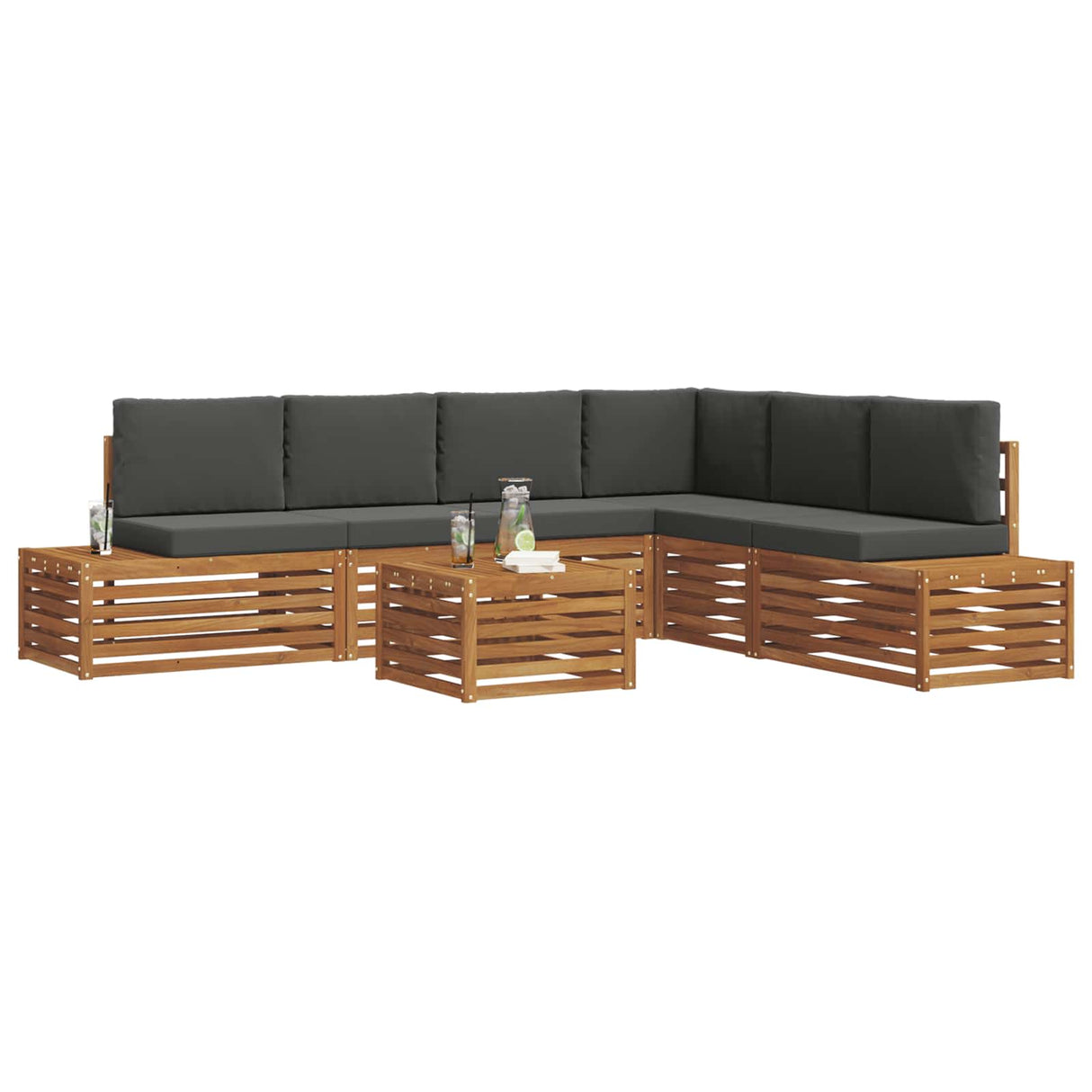 Outdoor Sofa Set with Cushion 7 Piece Natural and Anthracite