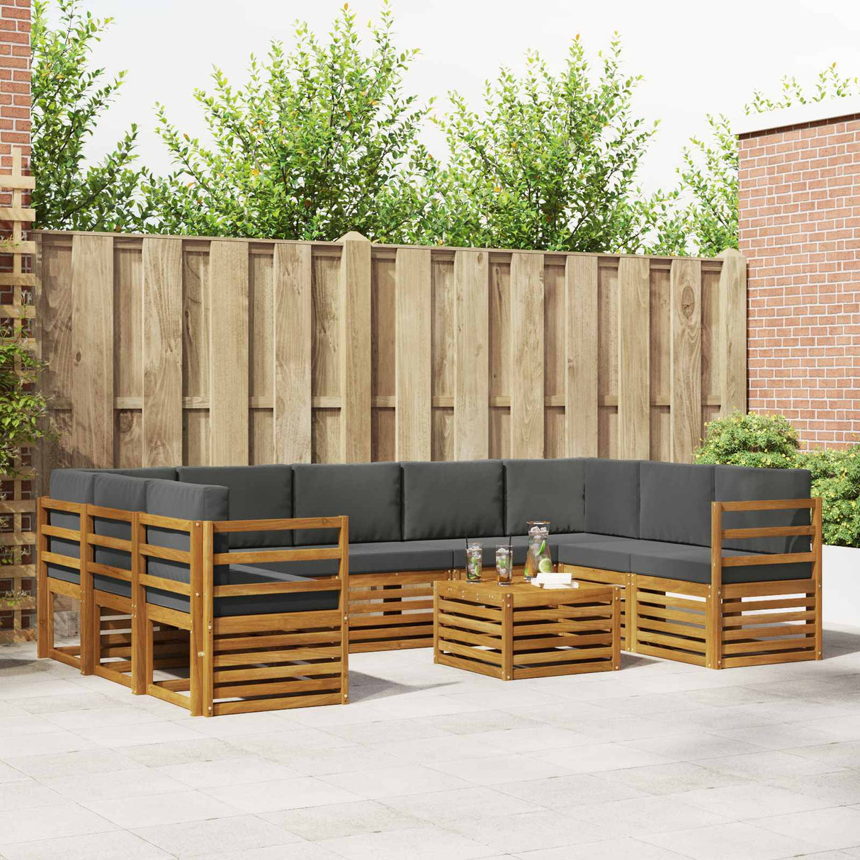Sofa Sets 10 pcs Natural and Anthracite Solid Acacia Wood