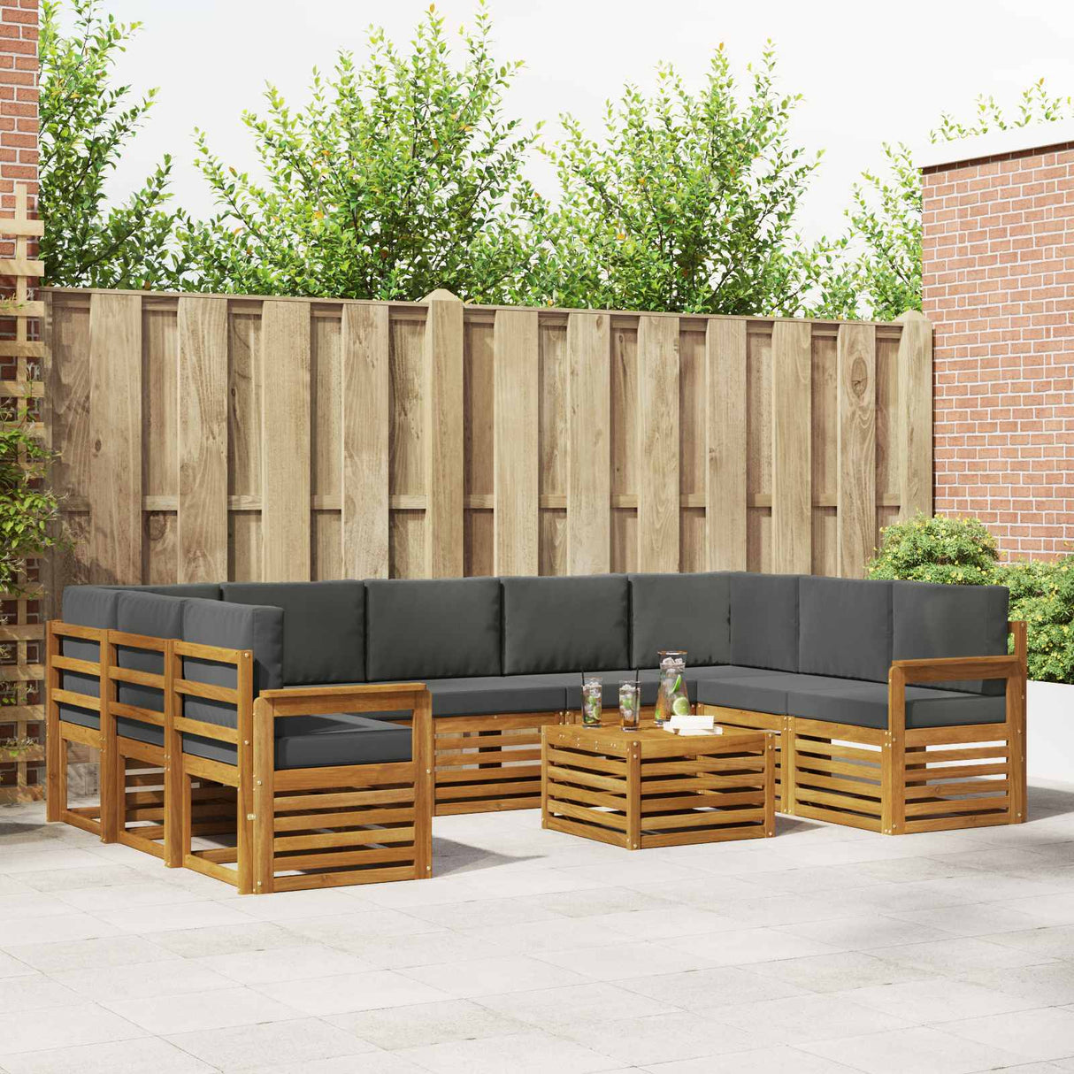 Outdoor Sofa Set 10 pcs Natural and Anthracite