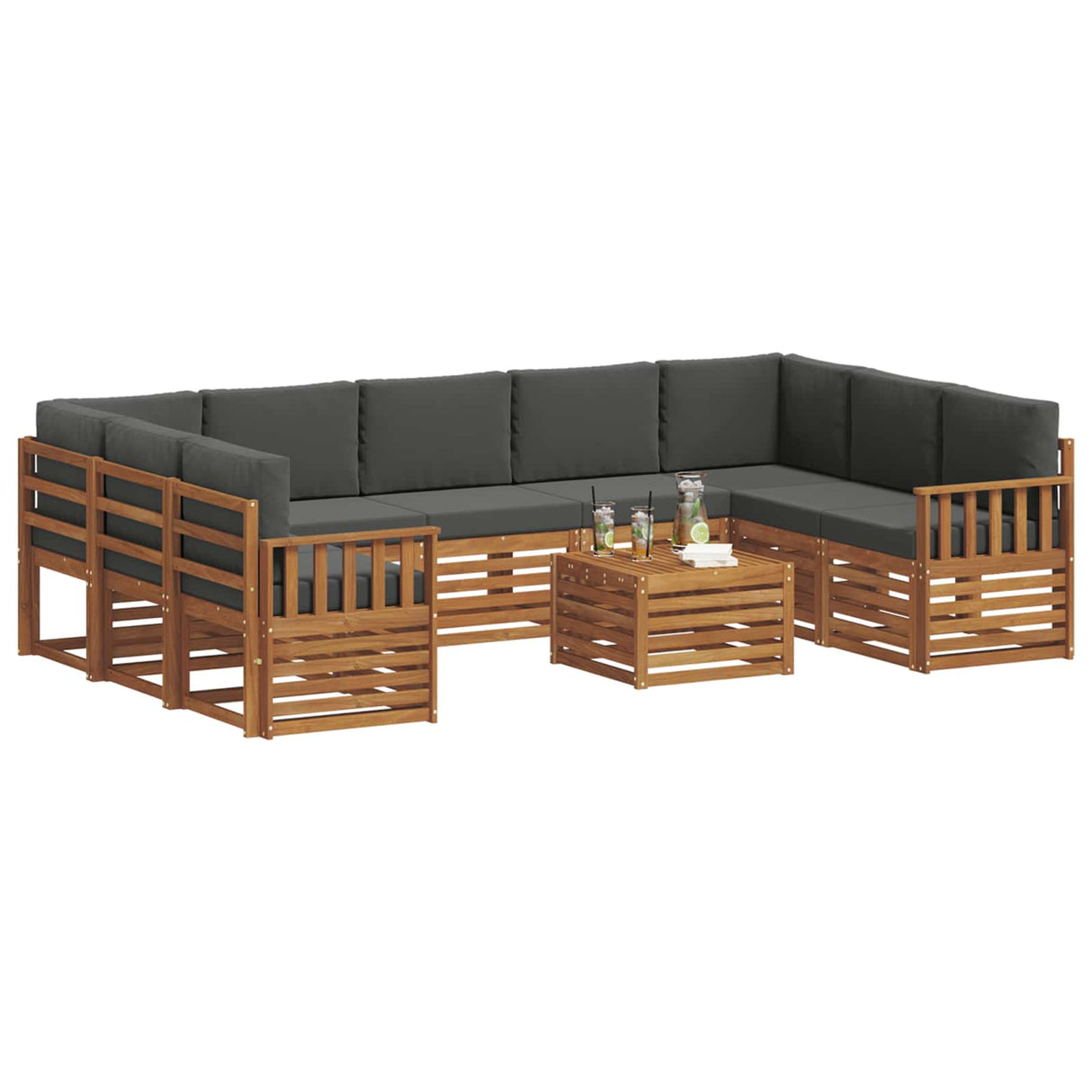 Sofa Sets 10 pcs Natural and Anthracite Solid Acacia Wood