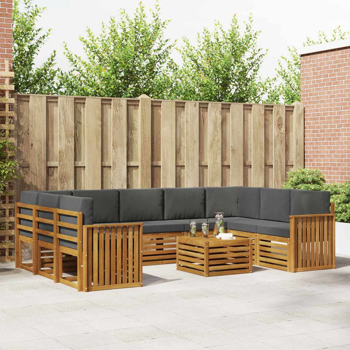 Outdoor Sofa Set 10 pcs Natural and Anthracite