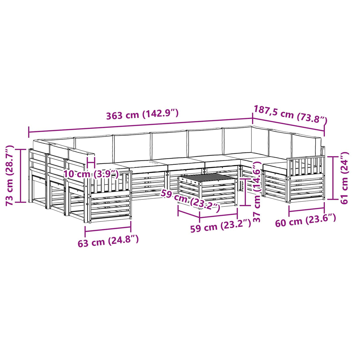 Outdoor Sofa Set with Cushion 11 pcs Natural and Anthracite