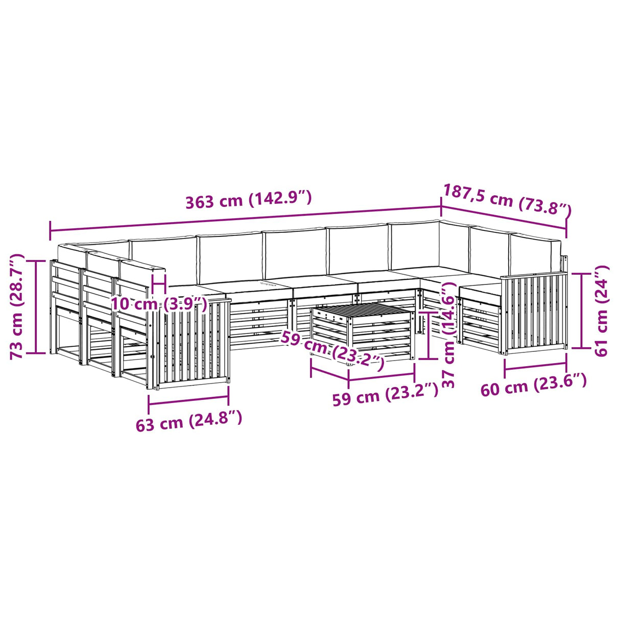 Outdoor Sofa Set with Cushion 11 pcs Natural and Anthracite