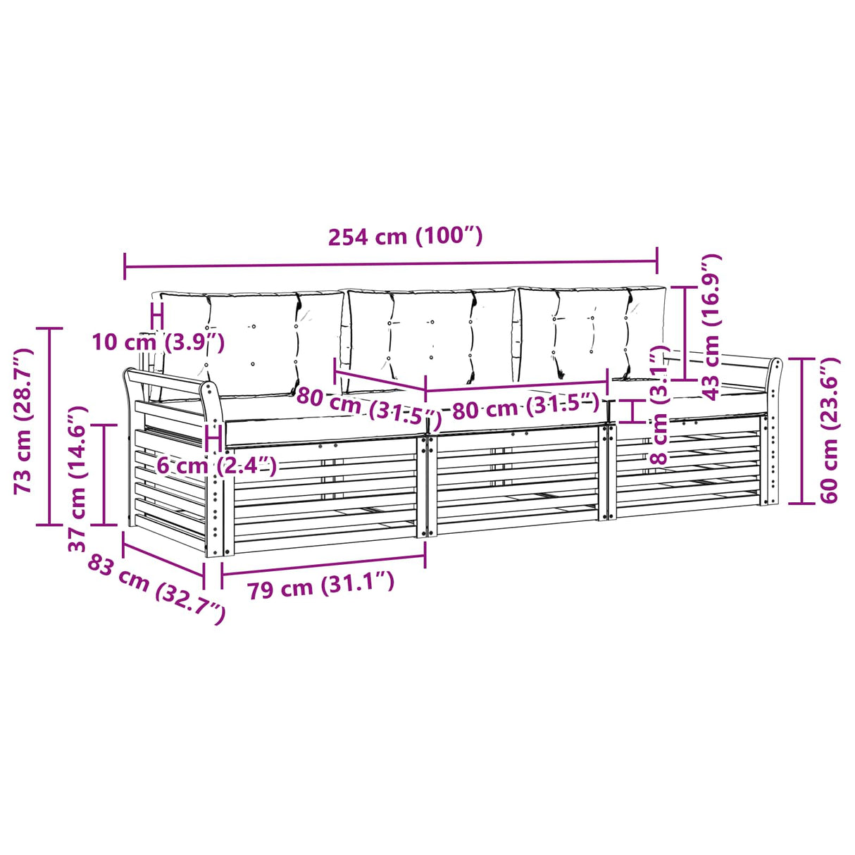 Outdoor Sofa Set 3 pcs Natural and Anthracite