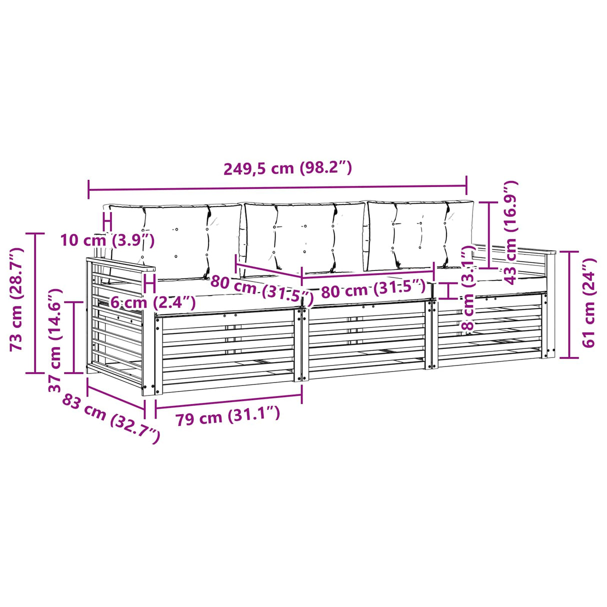 Outdoor Sofa Set 3 pcs Natural and Anthracite