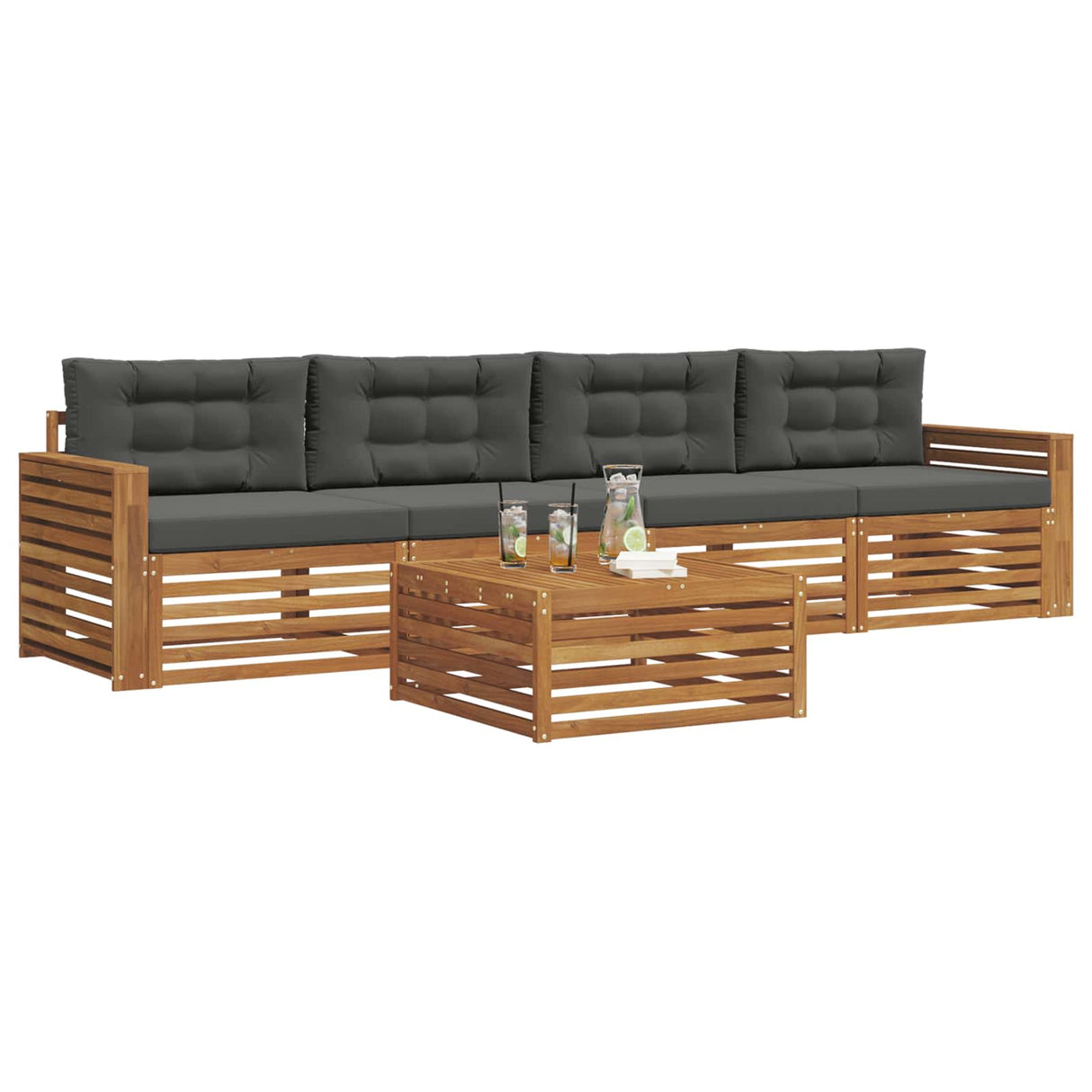 Outdoor Sofa Set with Cushion 5 pcs Natural and Anthracite