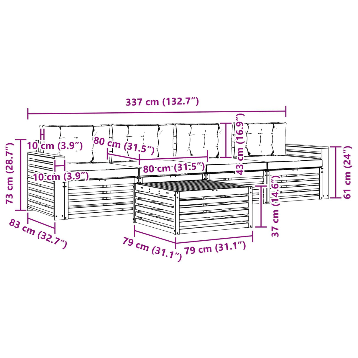 Outdoor Sofa Set 5 pcs Natural and Anthracite