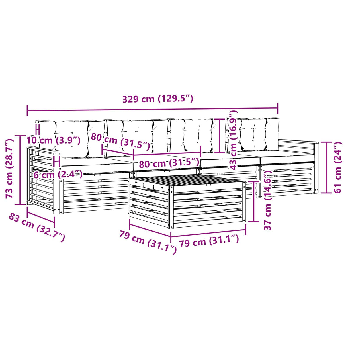 Outdoor Sofa Set 5 pcs Natural and Anthracite