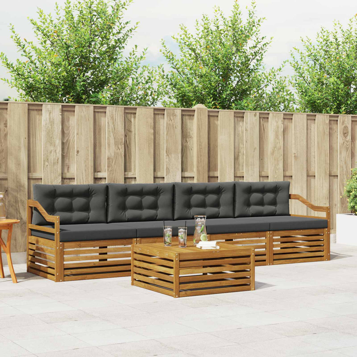 Outdoor Sofa Set 5 pcs Natural and Anthracite