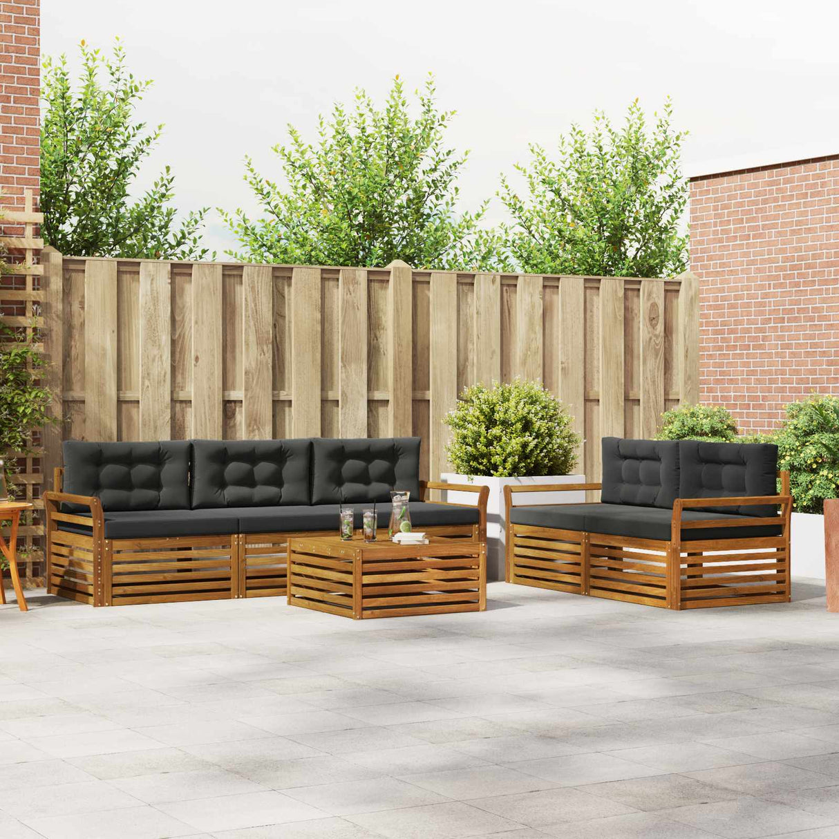 Outdoor Sofa Set 6 pcs Natural and Anthracite