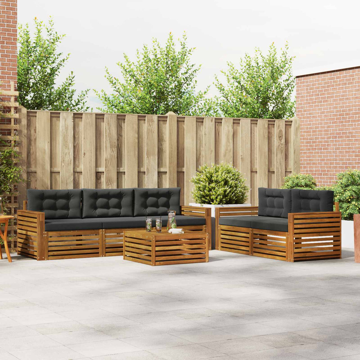 Outdoor Sofa Set with Cushion 6 pcs Natural and Anthracite