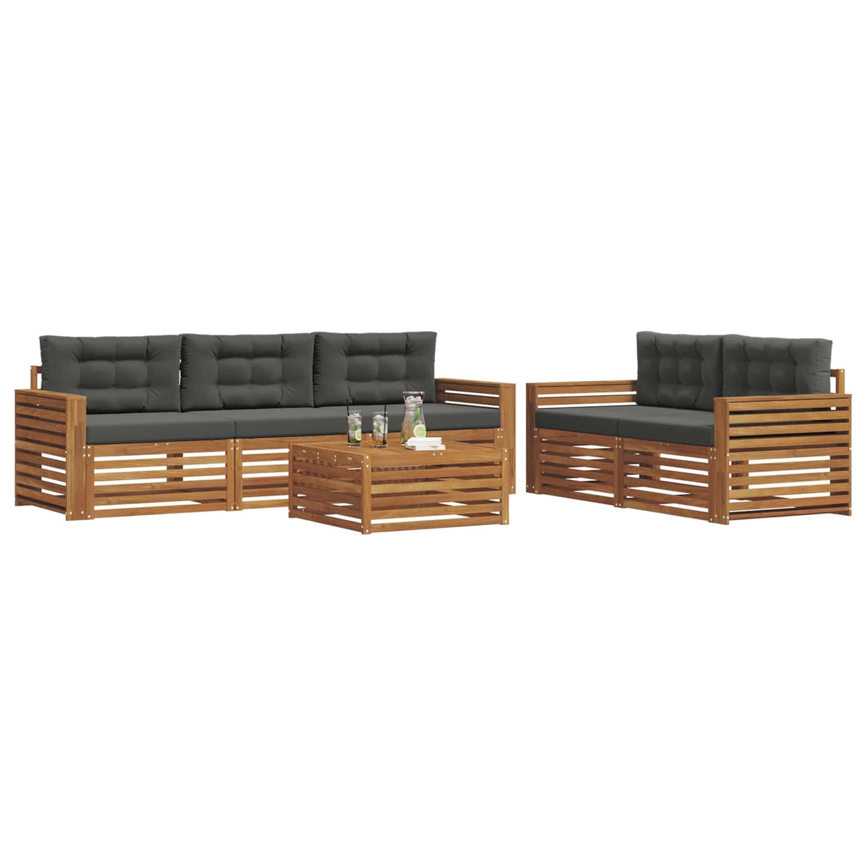 Outdoor Sofa Set with Cushion 6 pcs Natural and Anthracite