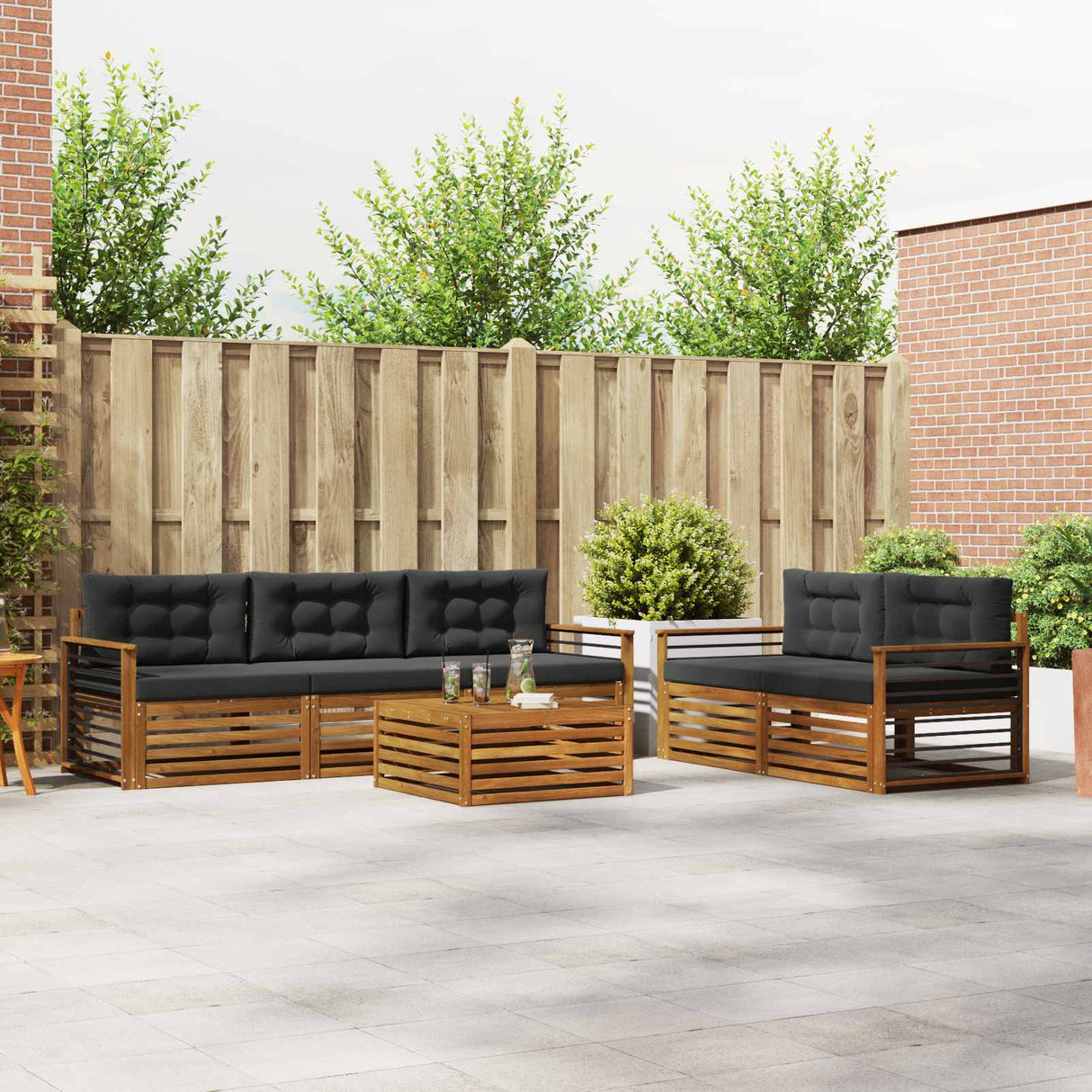 Outdoor Sofa Set 6 pcs Natural and Anthracite