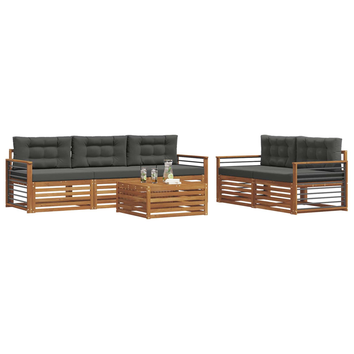 Outdoor Sofa Set with Cushion 6 pcs Natural and Anthracite