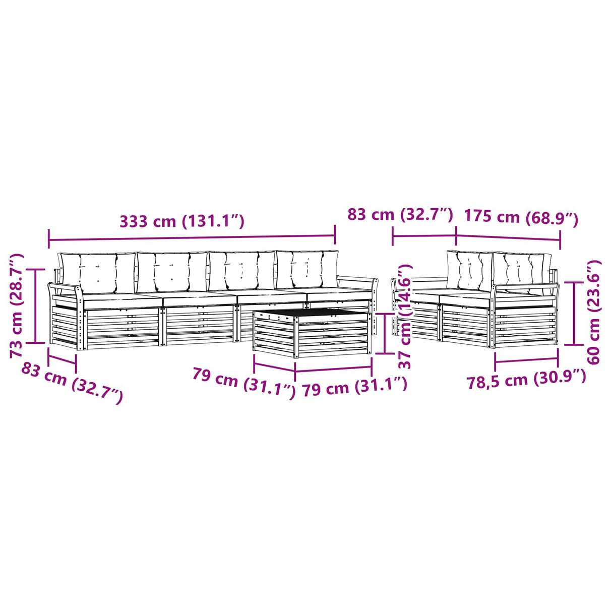 Outdoor Sofa Set with Cushion 7 pcs Natural and Anthracite