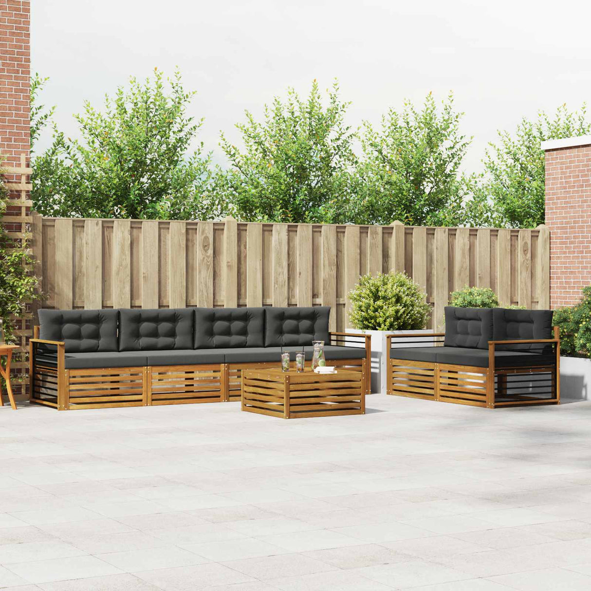 Outdoor Sofa Set with Cushion 7 pcs Natural and Anthracite