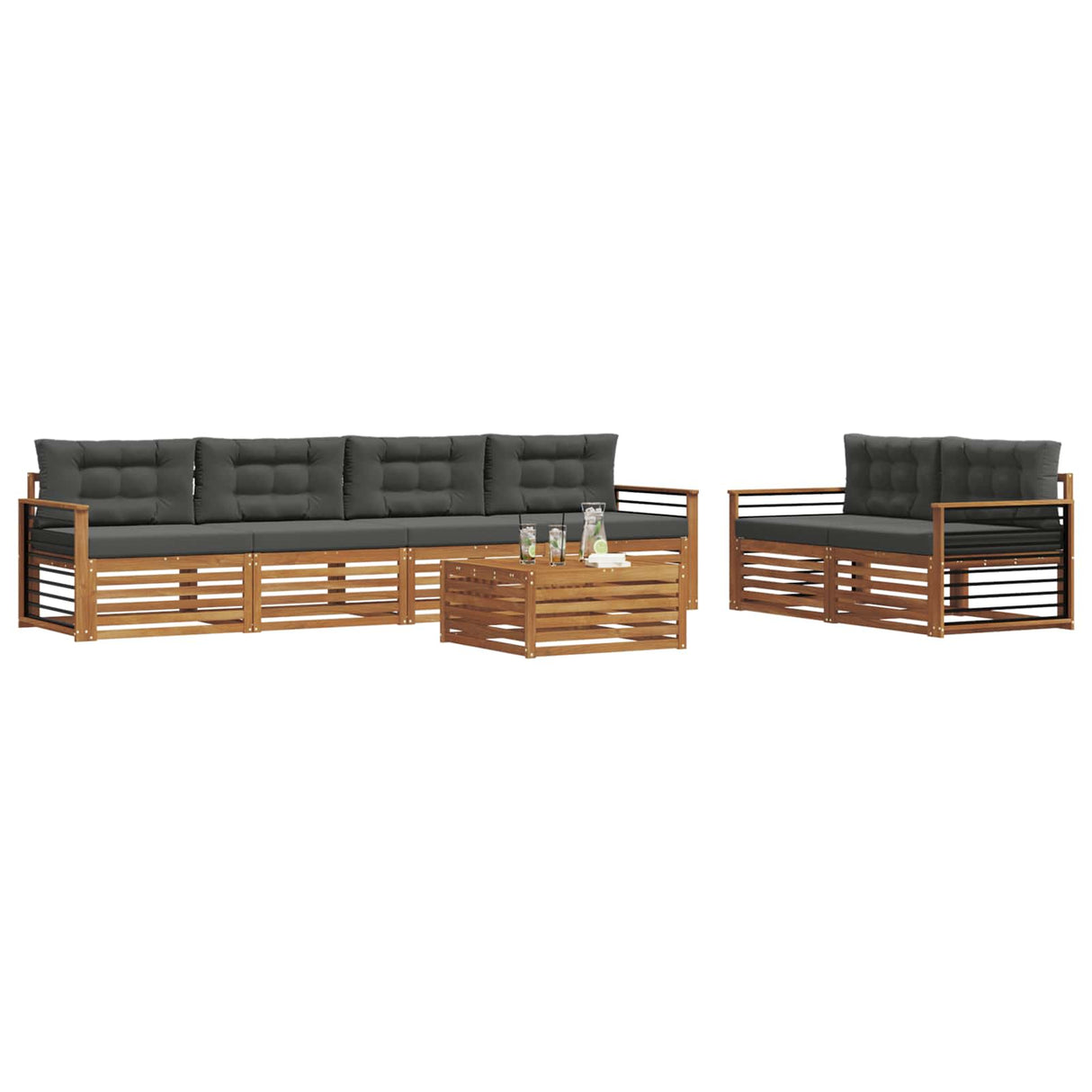 Outdoor Sofa Set with Cushion 7 pcs Natural and Anthracite
