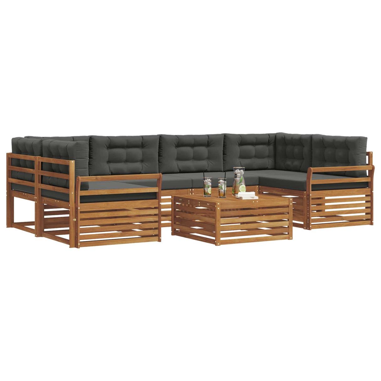 Outdoor Sofa Set with Cushion 7 pcs Natural and Anthracite