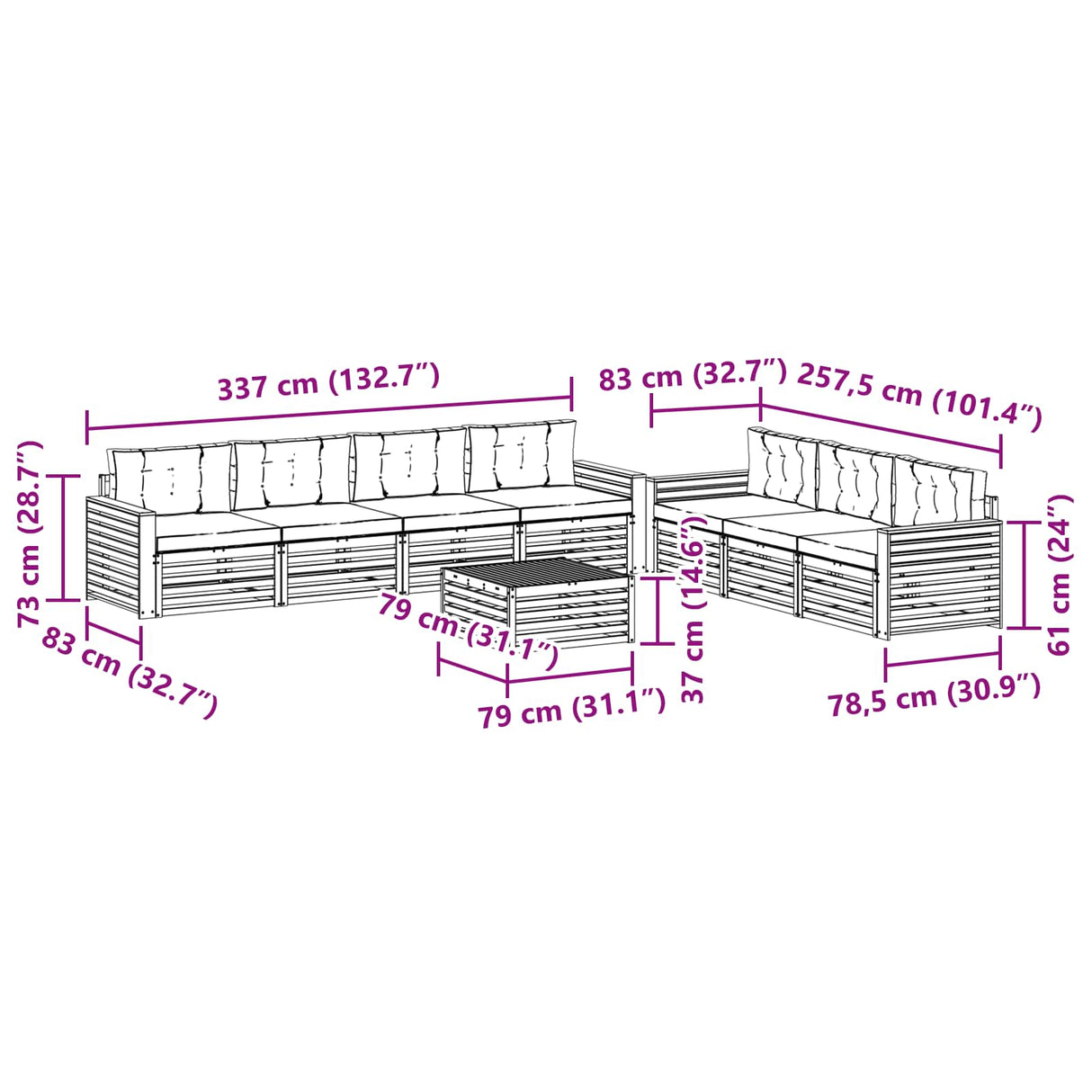 Outdoor Sofa Set 8 pcs Natural and Anthracite