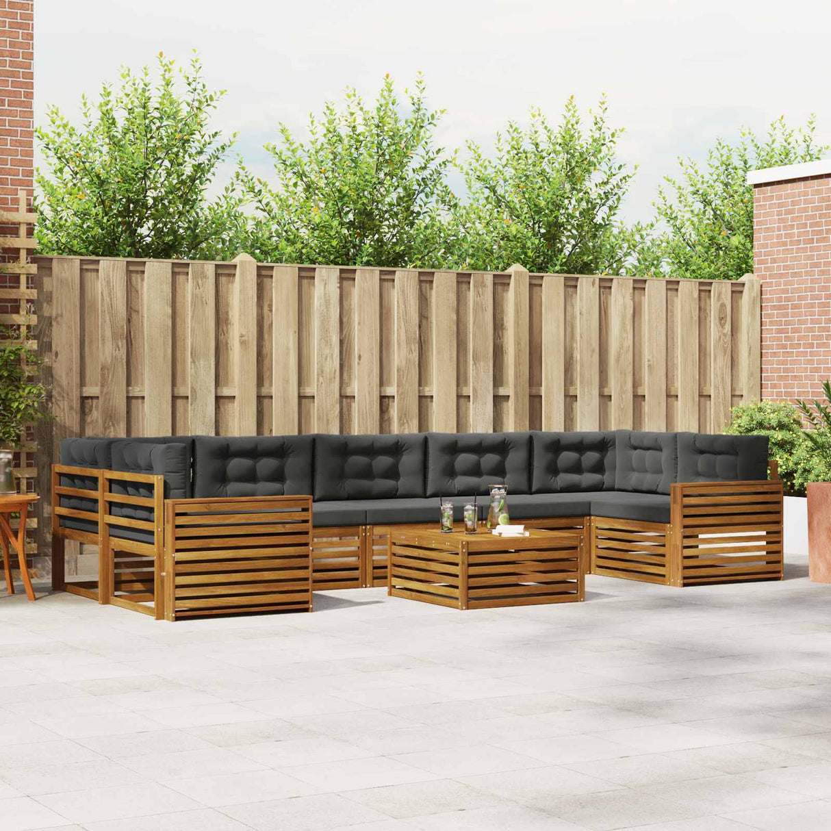 Outdoor Sofa Set with Cushion 8 pcs Natural and Anthracite