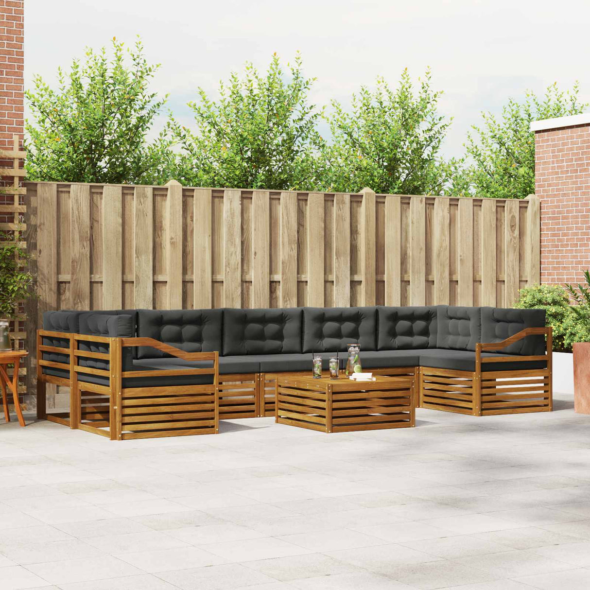 Outdoor Sofa Set with Cushion 8 pcs Natural and Anthracite