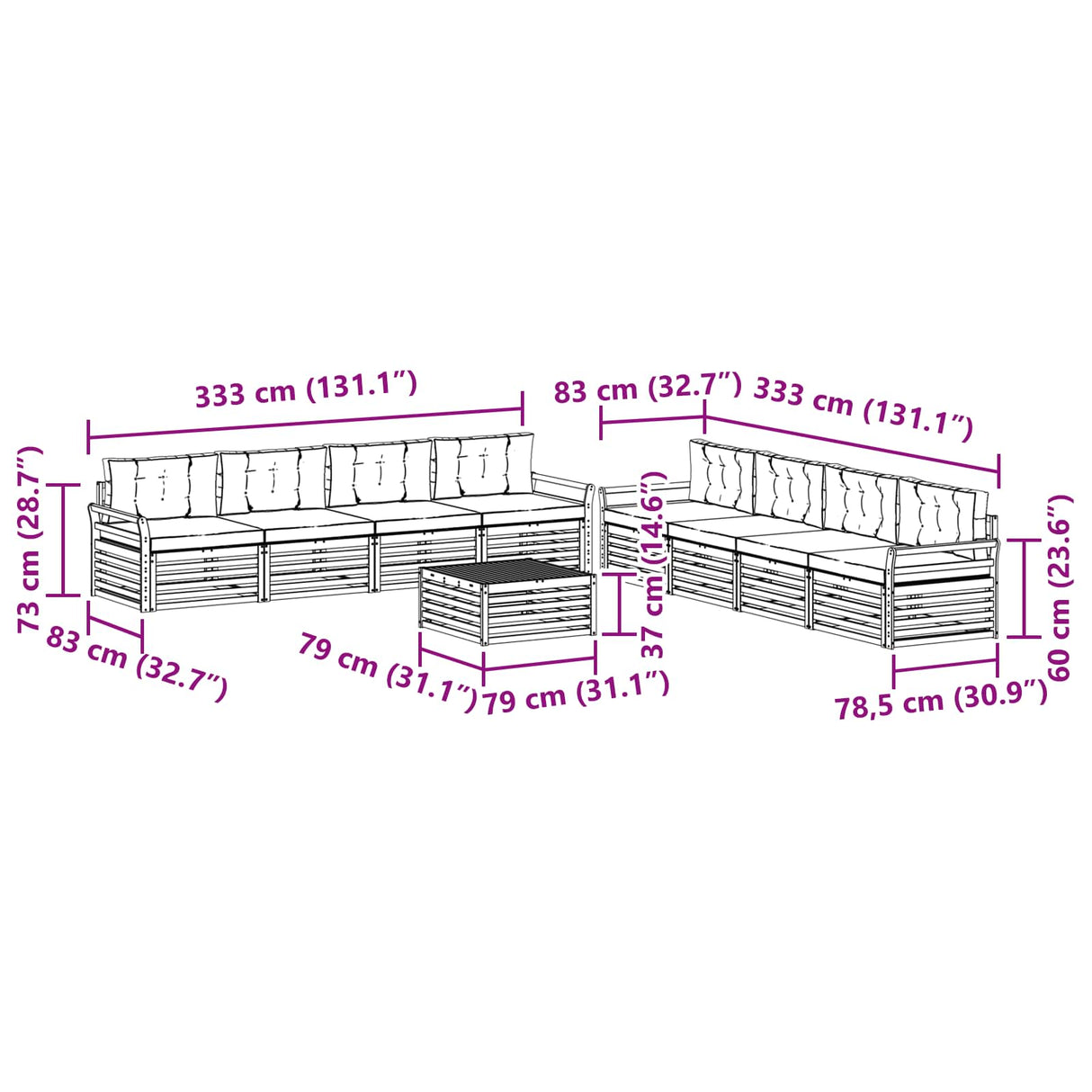 Outdoor Sofa Set 9 pcs Natural and Anthracite