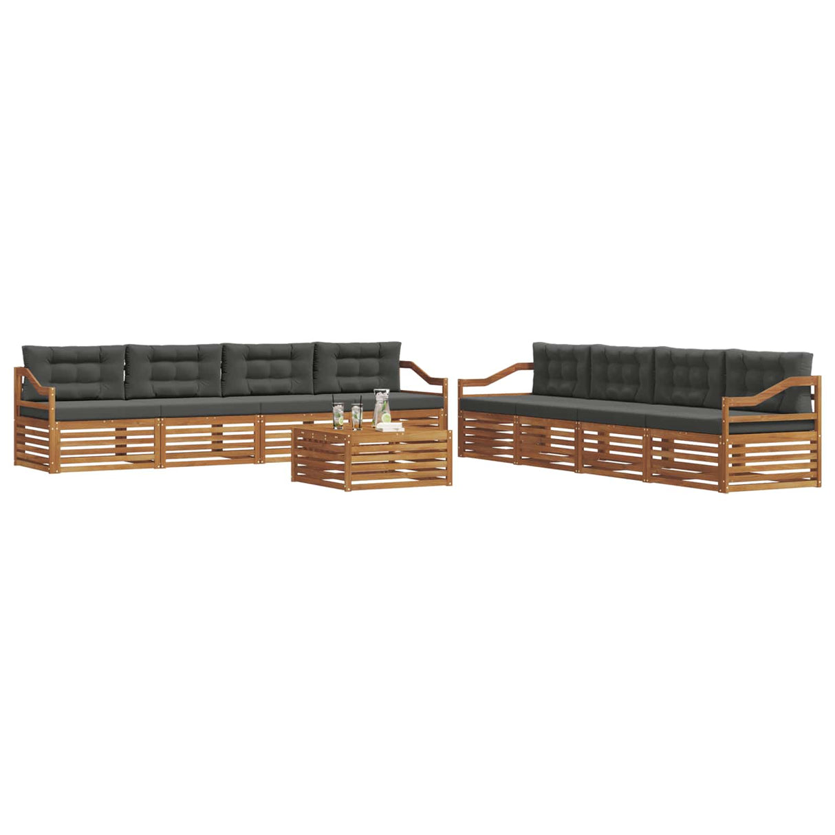 Outdoor Sofa Set with Cushion 9 pcs Natural and Anthracite