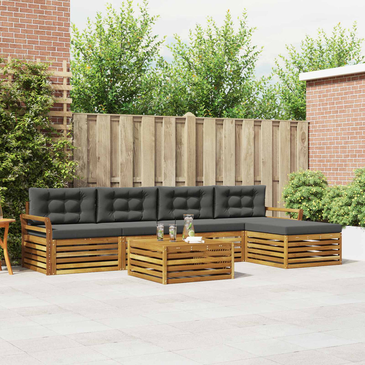 Outdoor Sofa Set 6 pcs Natural and Anthracite