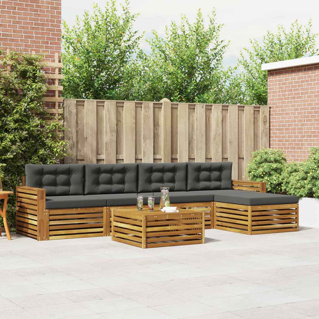 Outdoor Sofa Set 6 pcs Natural and Anthracite