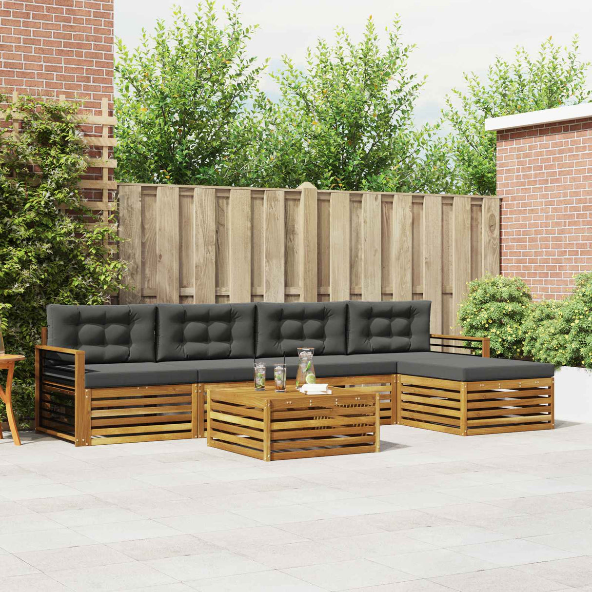 Outdoor Sofa Set 6 pcs Natural and Anthracite