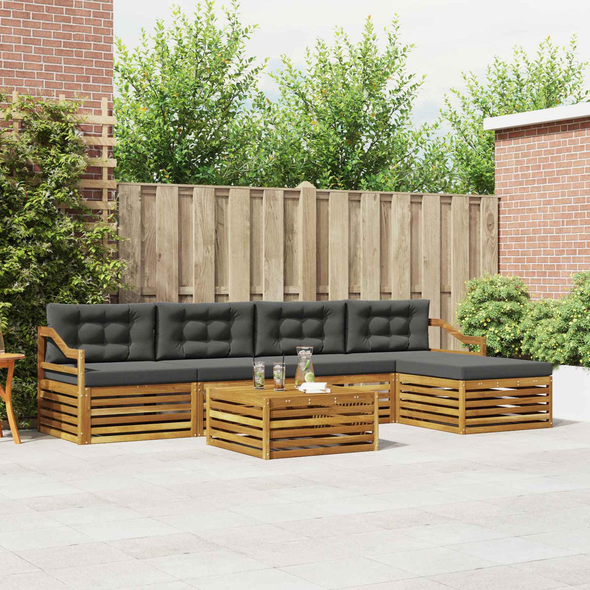 Outdoor Sofa Set with Cushion 6 pcs Natural and Anthracite