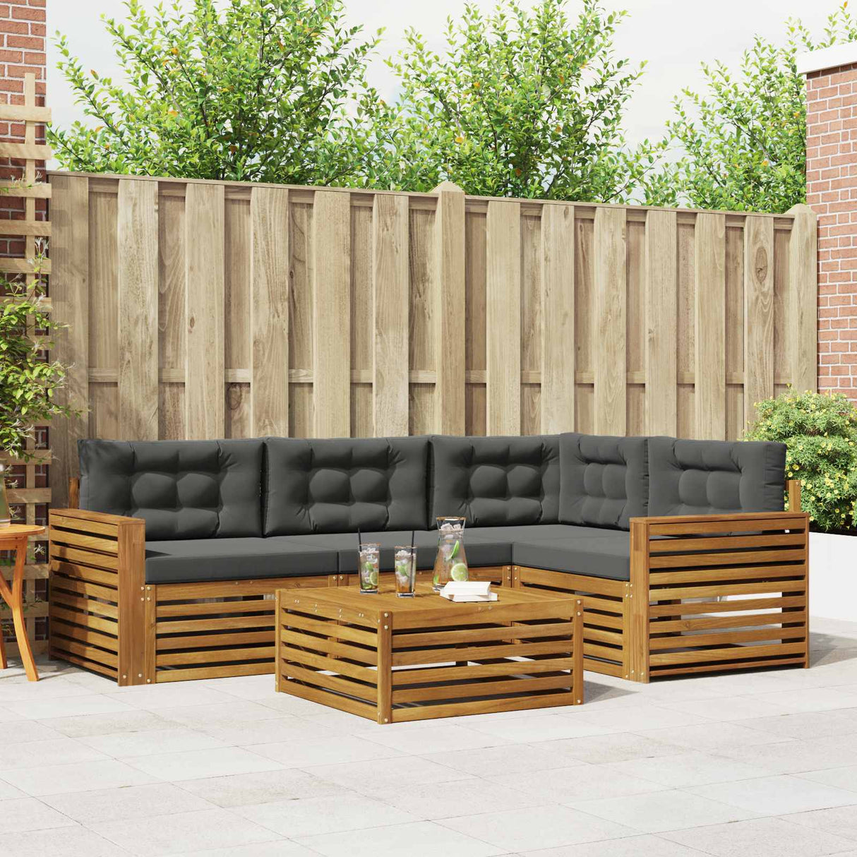 Outdoor Sofa Set with Cushion 5 pcs Natural and Anthracite