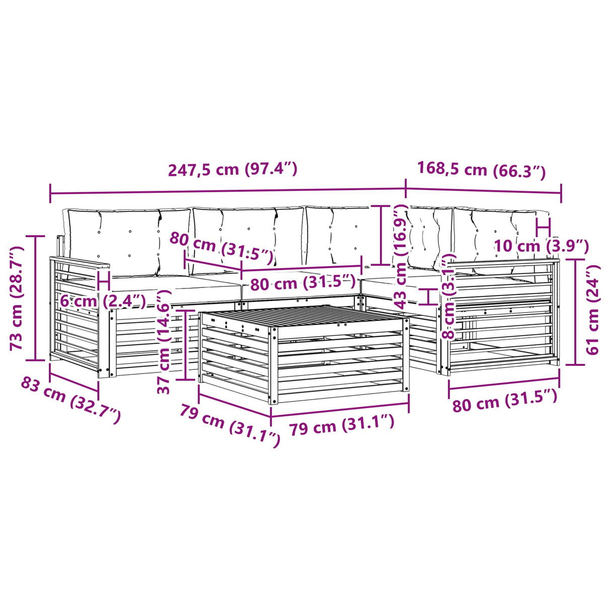 Outdoor Sofa Set 5 pcs Natural and Anthracite