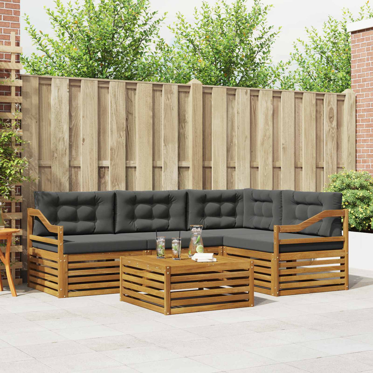 Outdoor Sofa Set with Cushion 5 pcs Natural and Anthracite