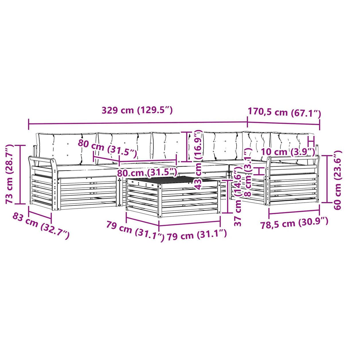 Outdoor Sofa Set 6 pcs Natural and Anthracite