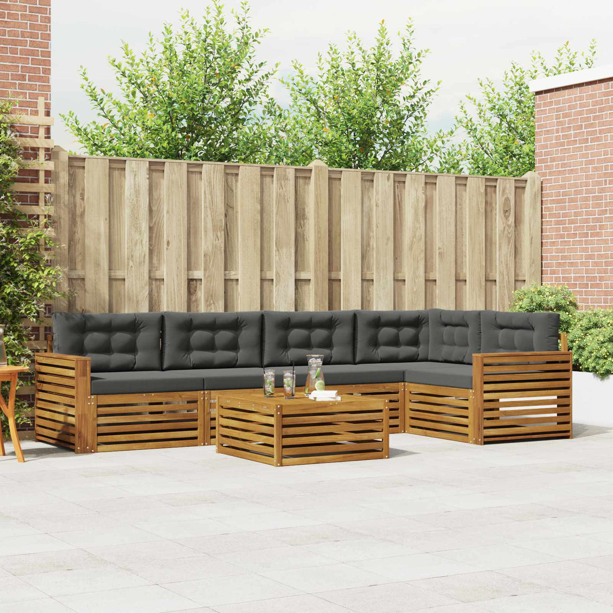 Outdoor Sofa Set with Cushion 6 pcs Natural and Anthracite