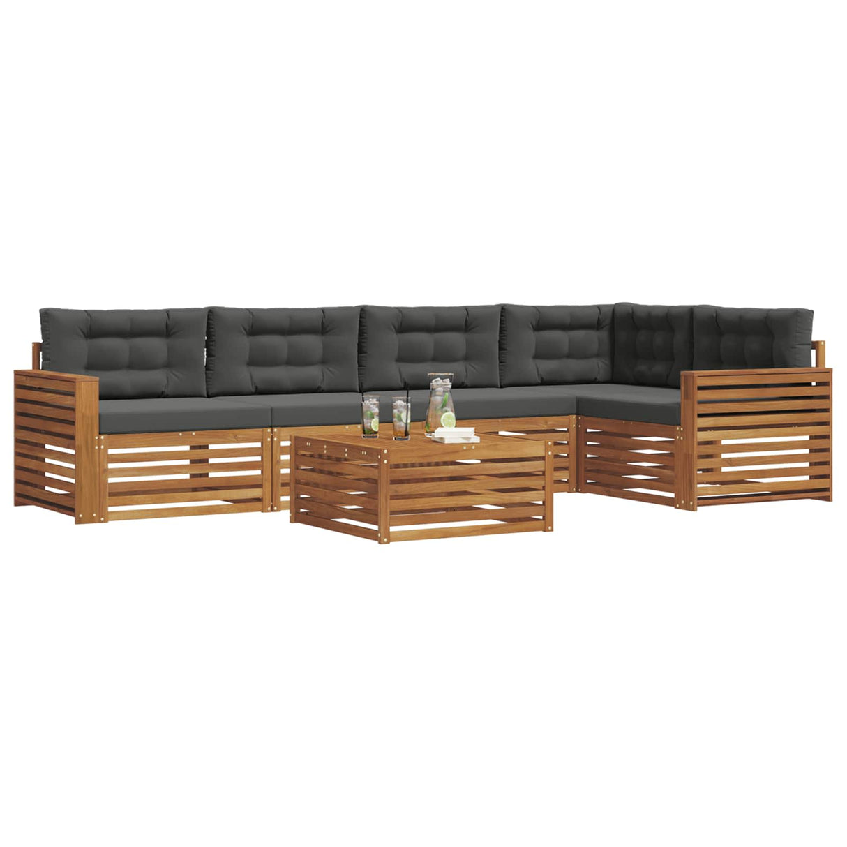 Outdoor Sofa Set 6 pcs Natural and Anthracite