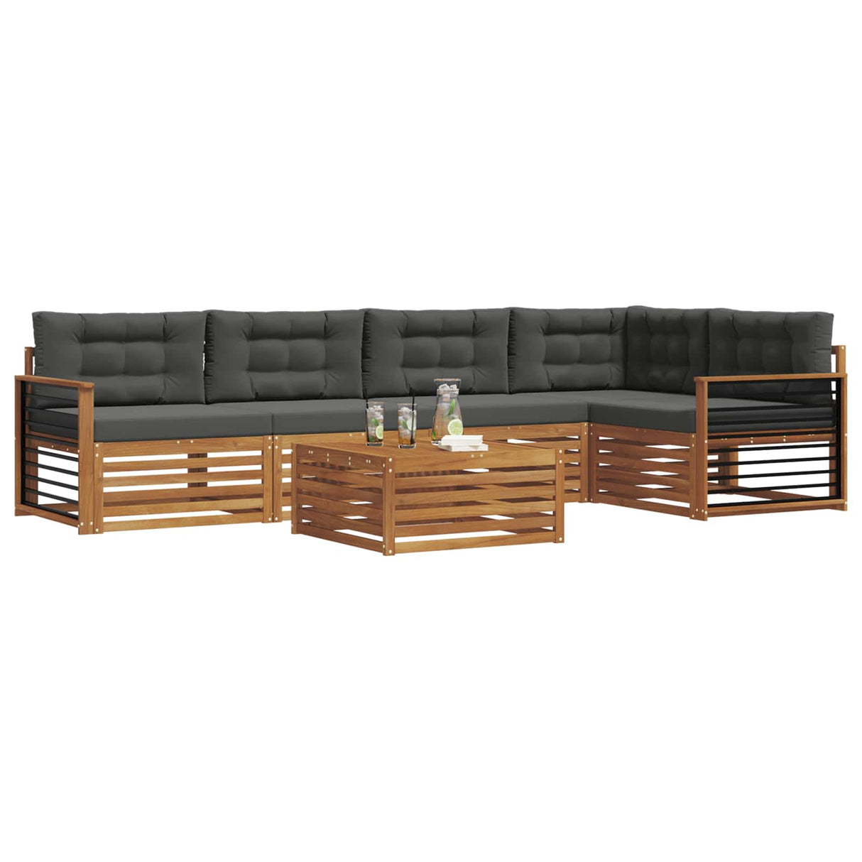 Outdoor Sofa Set with Cushion 6 pcs Natural and Anthracite
