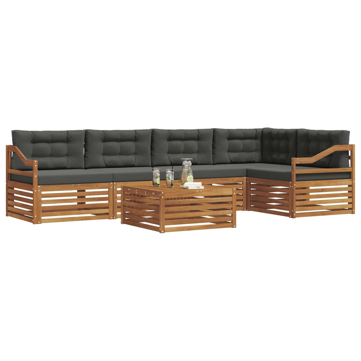 Outdoor Sofa Set with Cushion 6 pcs Natural and Anthracite