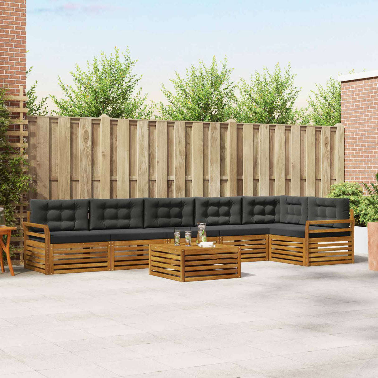 Outdoor Sofa Set with Cushion 7 pcs Natural and Anthracite