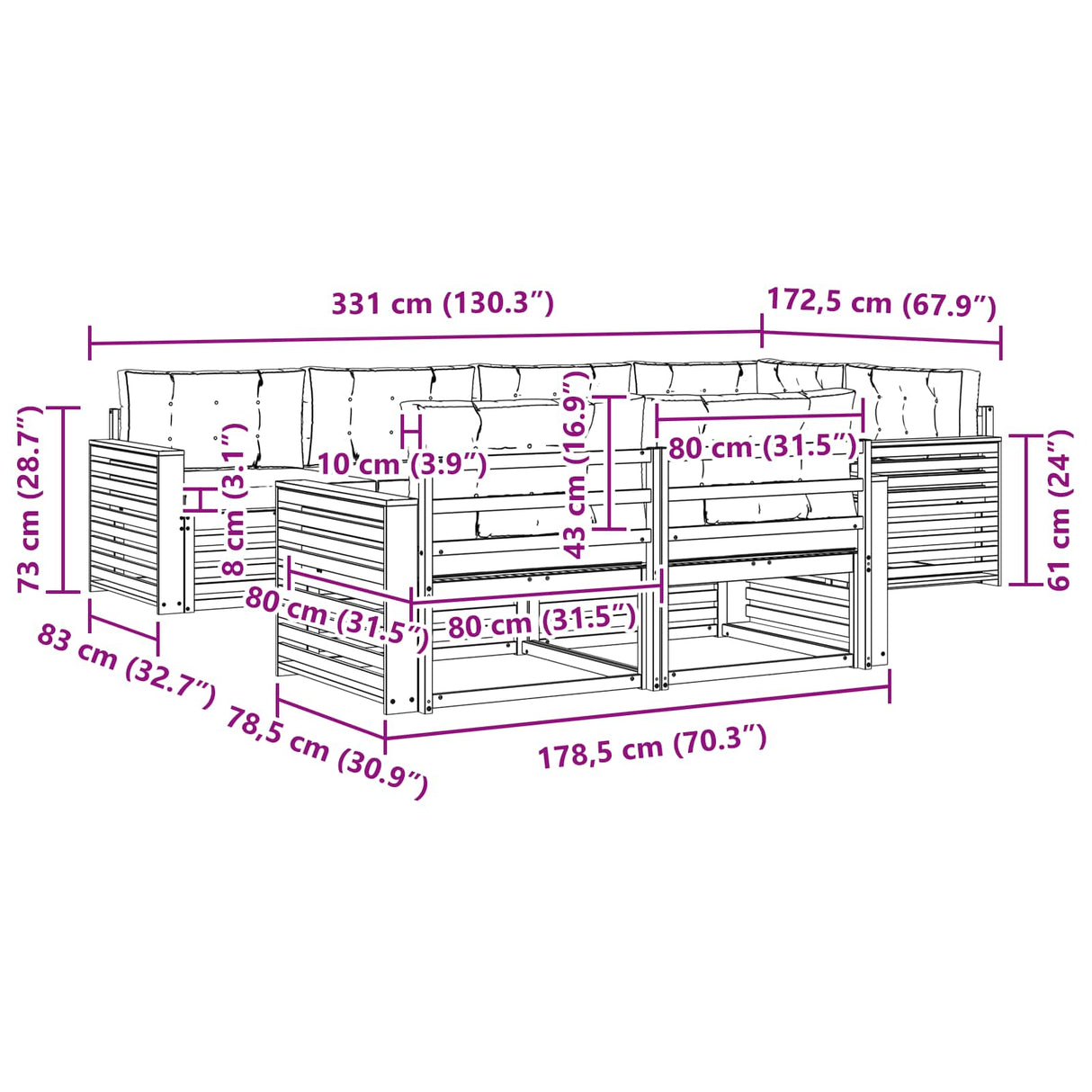 Outdoor Sofa Set 7 pcs Natural and Anthracite