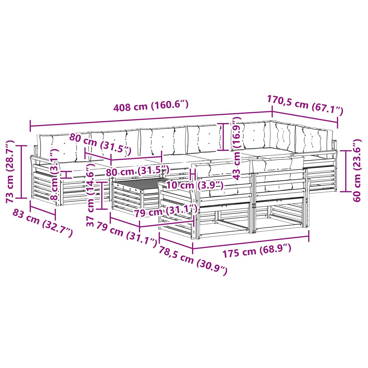Outdoor Sofa Set 9 pcs Natural and Anthracite